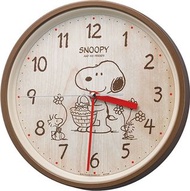 全新 日版 SNOOPY and WOODSTOCK 史努比 茶色 木質感 掛牆鐘 25x25cm PEANUTS Official Product RHYTHM