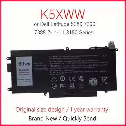 K5XWW 7.6V 60wh Laptop Battery For DELL Latitude 5289 E5289 7390 7389 2-in-1 Series L3180 K5XWW P29S
