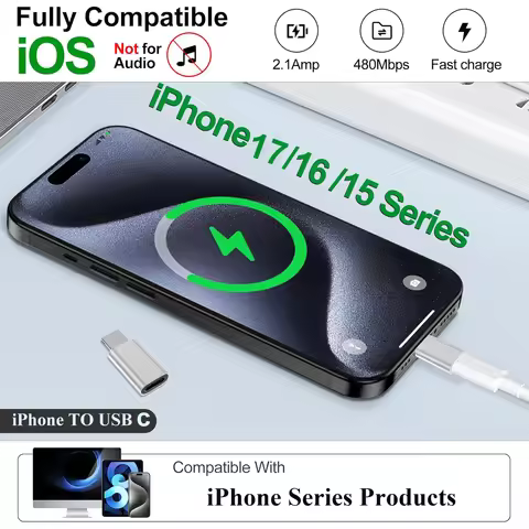 Lightning to USB C Adapter 2 Pack for iPhone 16 15 Samsung Charging Data Sync Type C Gender Changer 