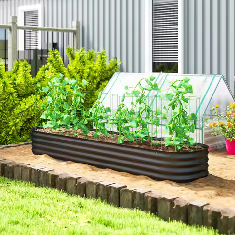 Galvanized Raised Garden Bed Planter Box, 7.9' x 2' x 1', Gray