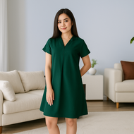 Miss Shops - Dress Wanita Casual A-Line Mini Dress Kerah V-Neck lipat Lengan Pendek #4106