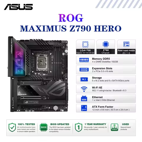 ASUS ROG MAXIMUS Z790 HERO Motherboard Socket LGA1700 CPU DDR5 7800+(O.C) Memory Chipset Z790 ATX Ma