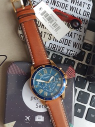 Fossil FS5268 Grant Chronograph Watch with Blue Dial Gold Stainless Steel Case in Luggage Leather St