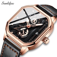 Sunlifex Jam Tangan Pria 9095 Kuarsa Olahraga Kasual Tali Kulit Pria Jam Tangan Cowok