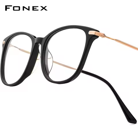 FONEX Acetate Titanium Glasses Frame Men Retro Vintage Round Eyeglasses Women Japanese Spectacles Ul