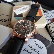 Leather Strap Watch Fossil Chronograph BQ2134 Men's Rose Gold Black