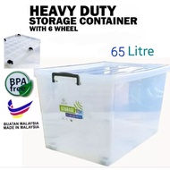 Storage Box Transparent Container 25L/40/65 Litre BPA-Free with Wheel Kotak Plastik Basket Simpanan 