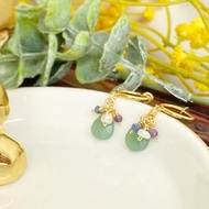 天然石耳環或耳夾 珍珠 水滴綠東陵 藍紋石 紫水晶