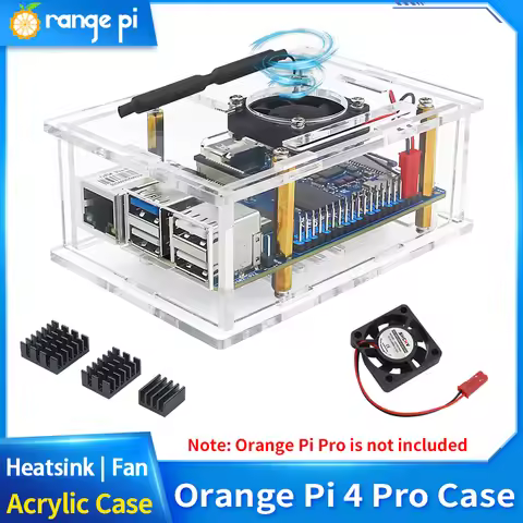 OPi 4 Pro Acrylic Case Transparent Shell Protective Box Cooling Fan Heatsinks Optional for Orange Pi