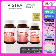 [ Asta 6 &amp; E + Q10 + Citrus : เซต 3 ขวด ] VISTRA ASTAXANTHIN 6 MG PLUS VITAMIN E ( 30 เม็ด) + VISTRA Acerola Cherry 1000 mg &amp; Citrus Bioflavonoids Plus ( 20 เม็ด) + VISTRA Coenzyme Q10 30 mg ( 30 เม็ด)