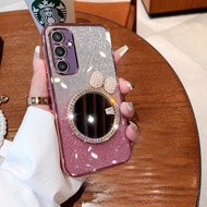 For Samsung Galaxy F15 F23 F34 F54 F55 5G Back Cover Luxury Shiny Plating Glitter Makeup Mirror Phon