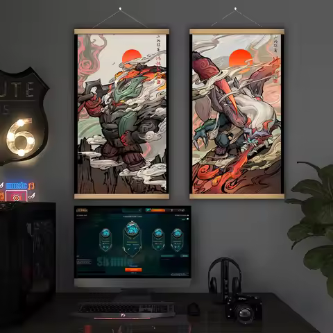 Shan Hai Scrolls LOL Game League Legends Jhin Nautilus japan Chinese Art Painting Poster Decorative 
