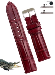 vinacreations 19mm Bordeaux Handmade Alligator Leather Watch Band Men Quick Release Premium Crocodil