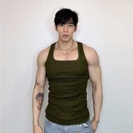 Baju Tank Tops Sukan kecergasan Amerika musim panas rompi berulir kolar persegi lelaki latihan warna