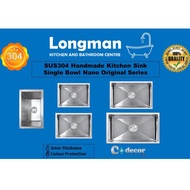 LONGMAN CODECOR SUS304 Stainless Steel Handmade Kitchen Sink Nano Original Series -Thicker, Deeper, Heavy-Duty &amp; Durable