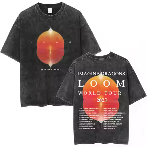Imagine Dragons Band Loom World Tour 2025 Vintage Washed T Shirt Men Women Clothes Fashion Hip Hop T