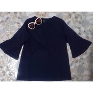 A6t341 (Zebra Tmm) Navy Blue Shirt Pomelo Brand s-Shaped Label Ruffled Sleeves Bust: 34" Waist:" Len