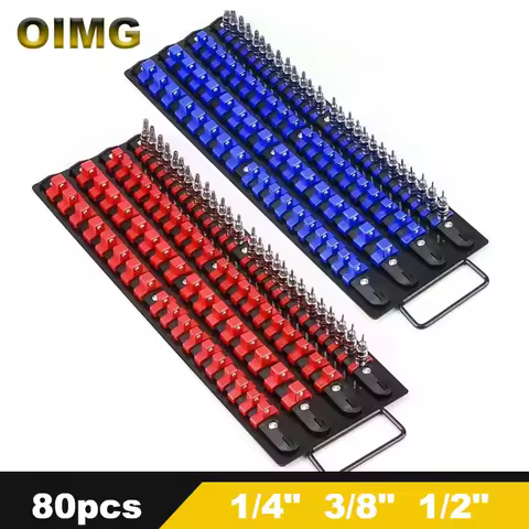Portable 80-Piece Socket Organizer Tray 1/4-Inch 3/8-Inch 1/2-Inch Rail Rack Socket Holder with Hand