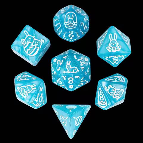 Cute Bunny DND Dice Set New Lovely Rabbit Element D4~D20 7pcs Polyhedral Dice for Dungeons and Drago