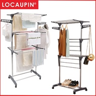 Locaupin 3 Tier Grey Color Foldable Drying Rack Clothes Rack Clothes Wardrobe Hanger Rack