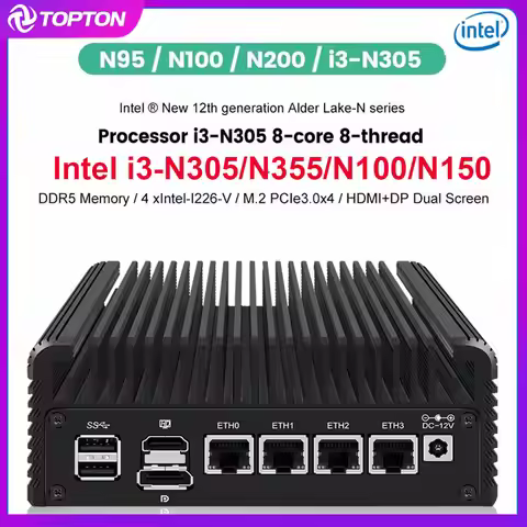 Intel Mini PC i3 N305 N355 N150 N100 Soft Router DDR5 4xi226-V 2.5G LAN Fanless Solid Firewall Compu