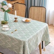 Premium fashion tablecloth cotton linen wave printed 6 seater 8 seater coffee table cloth square tab