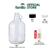 Famillo 1-Gallon Glass Carboy Fermentation Container for Home Brewing Wine & Beer w/ Free Sanitizer