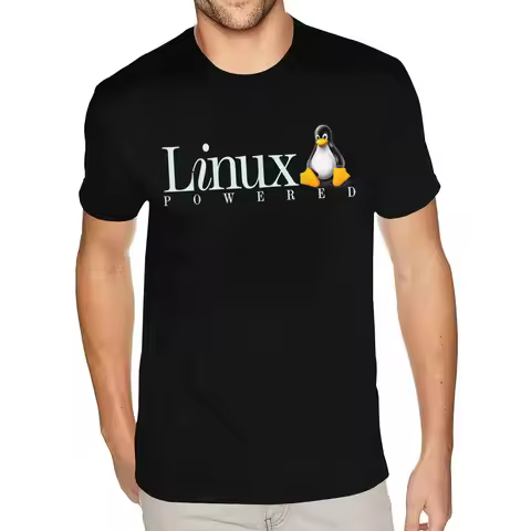 Funny Linux Os T Shirt Powered By Linux Penguin Tee Shirts Tee Shirts Boy Over Size Black Tee Shirt
