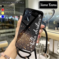 Custom Nama Softcase Glass FREE Sling Tali for Oppo A16 | Casing Tali | Case Tali | Case Tali Kaca |