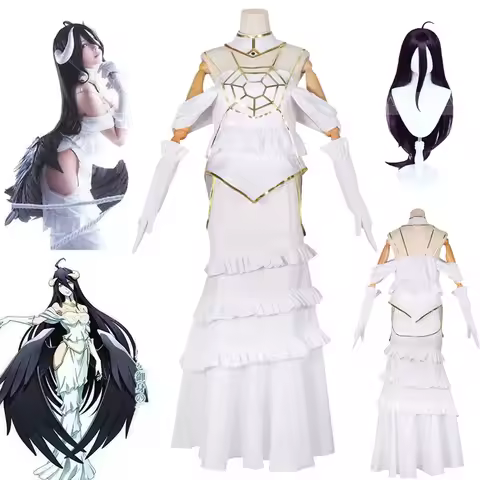 New Albedo Cosplay Anime Overlordd Cosplay Costume Albedo White Lolita Dress Wig Headwear Outfit Hal