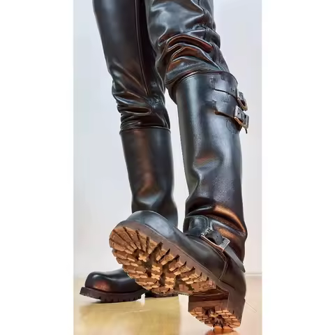 Retro Men Genuine Leather British Long Chelsae Boots Knee High Winter Riding Knight Boots Versatile 