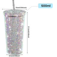 แก้วเก็บความเย็น กระติกน้ําร้อน สเตนเลส ประดับเพชร แบบพกพา 750ml.