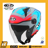KYT DCITY Overtech Grey Pink Blue Helmet | PSB Approved Helmet | KYT D-City Helmet | DR Helmet Motor