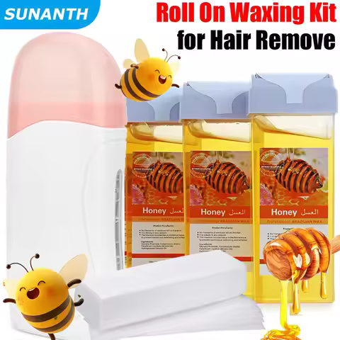 3 In 1 Roll on Waxing Kit with Cartridges Strips Soft Wax Heater Hair Removal Kit Includes Wax Paper