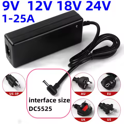 AC DC Power Supply 18V 10A Adapter 9V 12V 15V 24v 12.5A 15A 20A 25A 4A 5A 6A 6.25a 8A 8.5 A Adaptor 