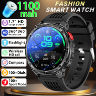 Men Smart Watch 1.7inch LED Flashlight HT33 BT Calling Outdoor Sports Compass Health Monitoring 1100