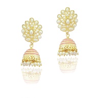 Moonstruck Traditional Indian Golden Minakari Jhumka Earrings With Pearls for Women/Ethnic Golden Jh
