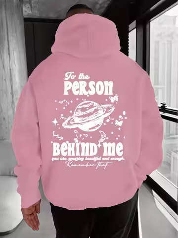 Men'S Casual Hoodie with Astronaut & "to The Person BEHIND ME" Graphic-100% Polyester, Stretch Knit 