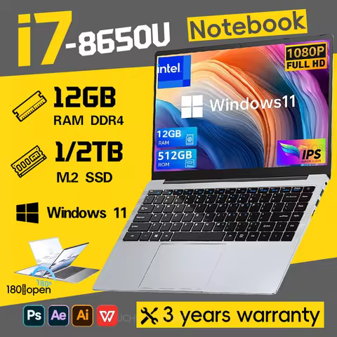 Windows 11 Office Laptop Intel Core i7-8650U 12GB RAM 1TB/2TB SSD 4K HD NoteBook Study Laptops