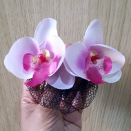 jepit hairnet anggrek bulan kain / jepit jaring / bunga sanggul - putih ungu