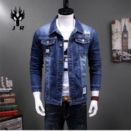 ✦2024✦ jaket jeans lelaki denim coat Denim jacket men's slim vintage stretch jeans suit trendy brand spring autumn men's embroidered jacket jacket convention