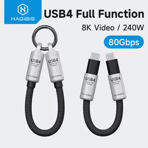 Hagibis USB4 Cable Portable Keychain Short C to C Cable Lanyard Type-C Cable 240W 80Gbps for Thunder
