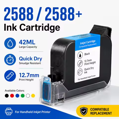 2588 2588+ 2588M 42ML Quick Dry Ink Cartridge 12.7mm Print Height for Handheld Inkjet Printer Compat