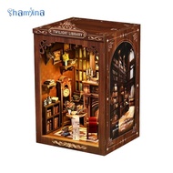 [Shamjina] DIY Book Nook Creative Craft Kit Library Book Nook exactCut Wood Bookend Miniature Scene 