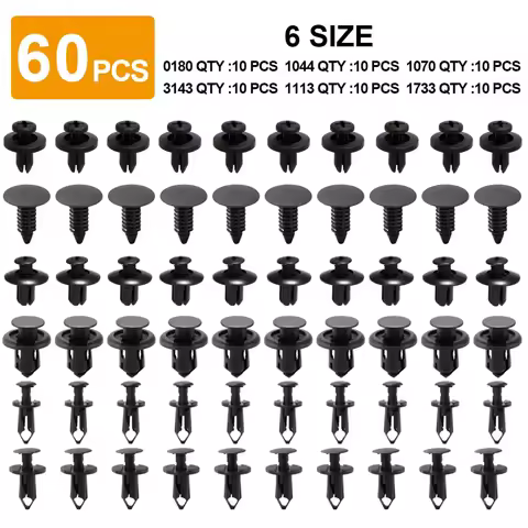 6 Size 60Pcs Auto Fastener Clips for Mitsubishi motors asx lancer 10 9 x outlander xl pajero sport 4
