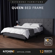 [FREE Shipping] KitchenZ Divan Headboard Linen Fabric Bed Frame - Queen Size Grey Colour