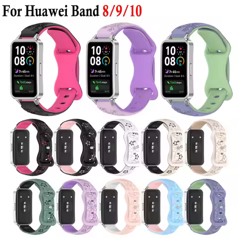 Silicone 3D Engraved Flower Bracelet for Huawei Band 8 9 10 Strap Smart Watch Breathable Watchband f