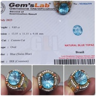 Natural Swiss Blue Topaz custom cut big size memo GLI Ring Perak