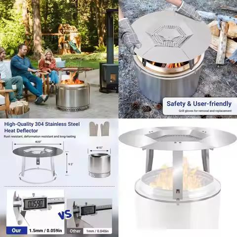 Ranger 15 Solo Stove Heat Deflector, 304 SS Diffuser, Grill Gloves & Fix Hoop, Camping Heat Manageme