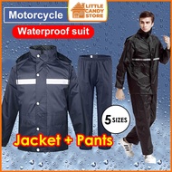 Baju Hujan Motorcycle Extra Thick Rain Coat Jacket & Pants 5 Sizes Waterproof Night Light Reflective